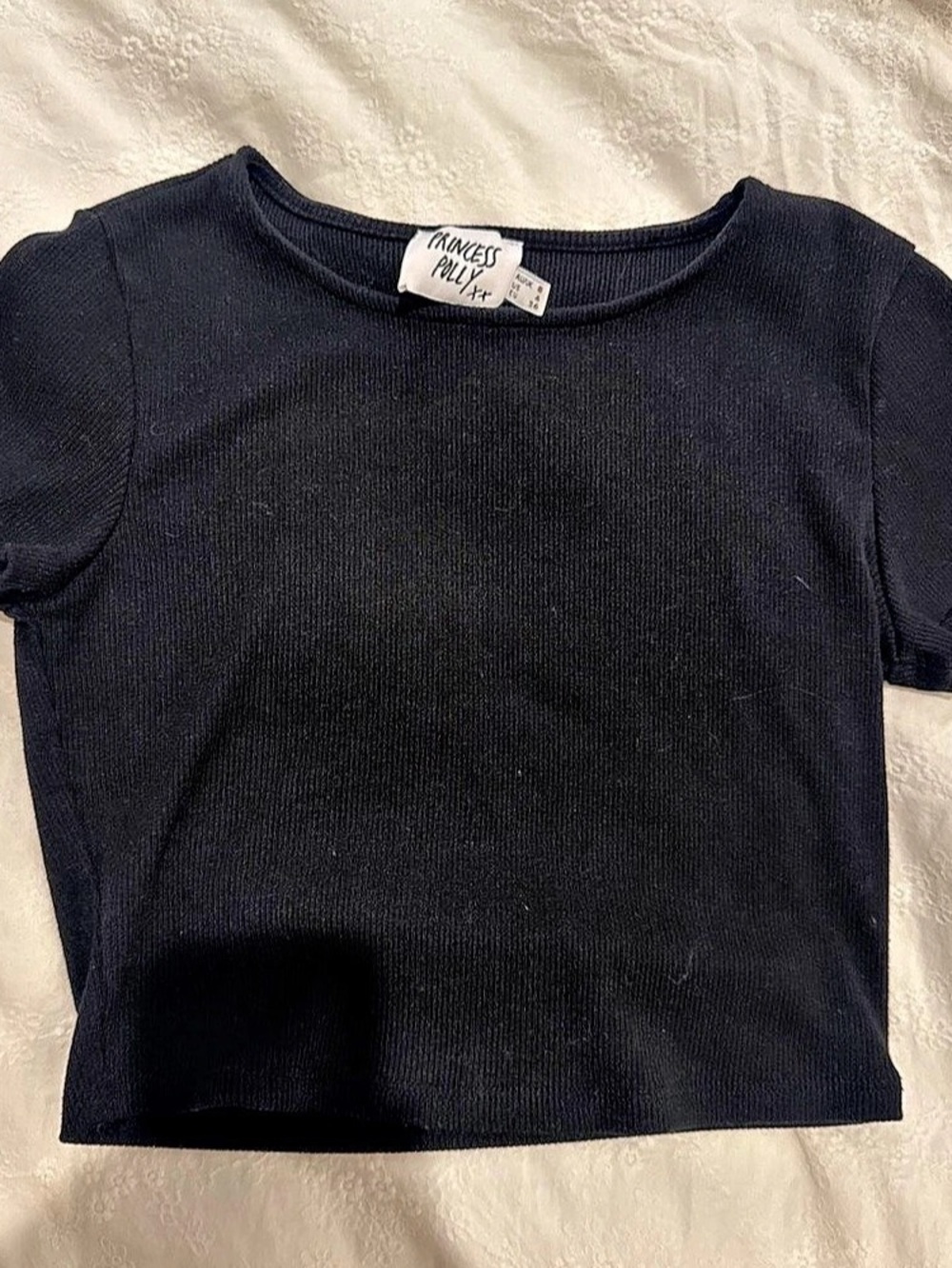 Princess Polly Ribbed Short Sleeve Top in Black Like New